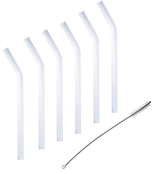 Trinkhalme Glas 23cm gebogen mit Reinigungsbürste - 7tlg. Set